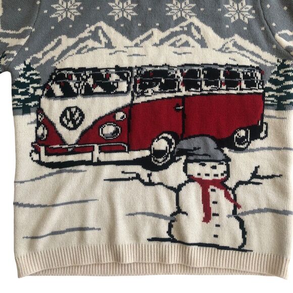Volkswagen VW Bus Camper Van Ugly Christmas Xmas Sweater Red Grey Snowman Size S - Picture 6 of 16